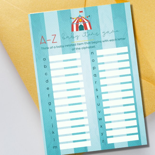 Circus Baby Shower Alphabet Party Game Card (Creator Uploaded)