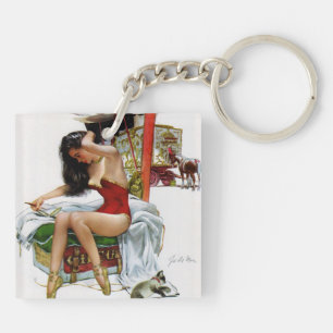 Circus Beauty Vintage Art Christmas Pin-Up Girl Key Ring