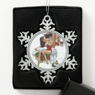 Circus Beauty Vintage Art Pin-Up Girl Snowflake Pewter Christmas Ornament