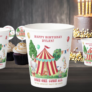 Circus Big Top and Carnival Animals Personalised Paper Cups