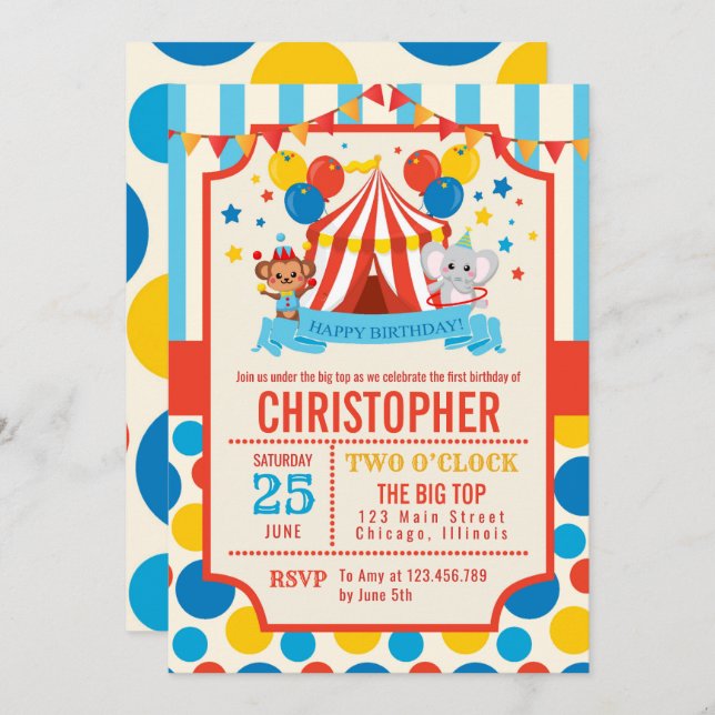 Circus Big Top Birthday Party  Invitation (Front/Back)