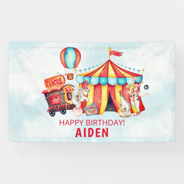 Circus Big Top Blue 1st Birthday Banner (Horizontal)