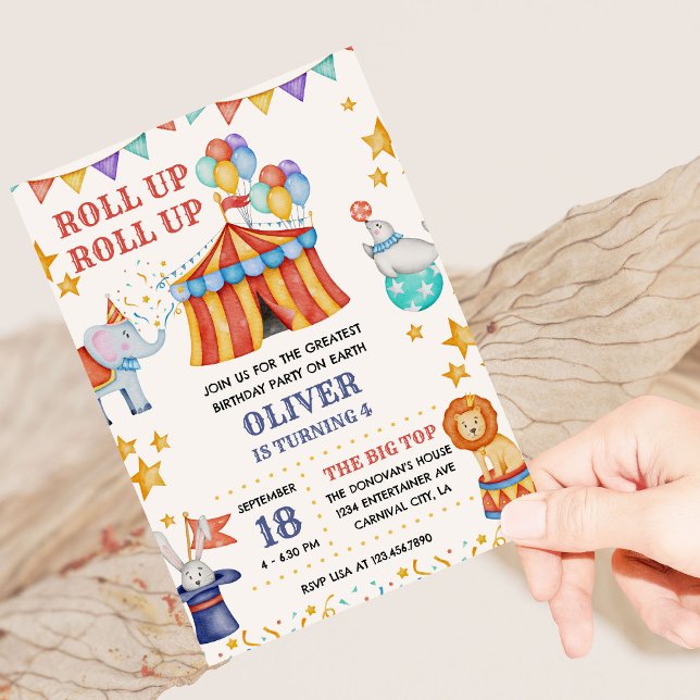 Circus Big Top Cute Animals Kids Birthday Party Invitation (Circus theme kids birthday party invitation)