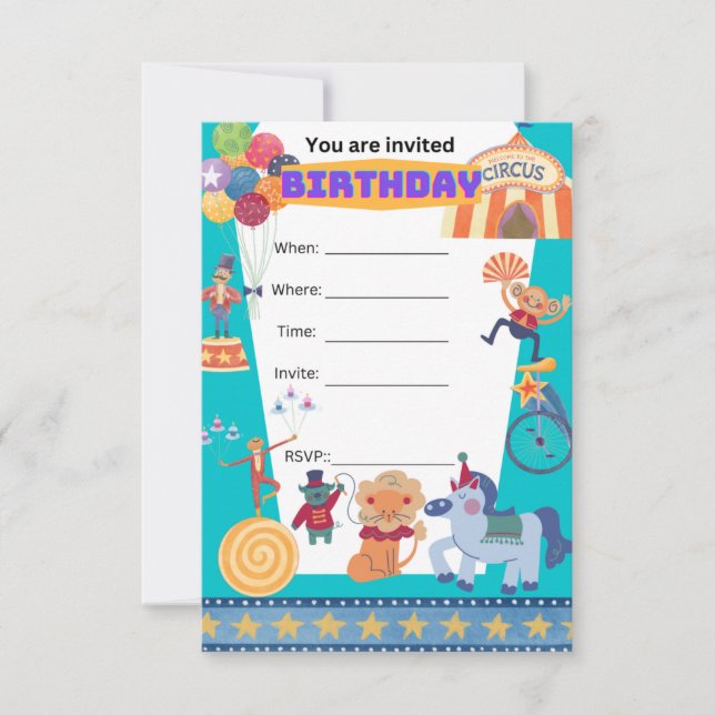 CIRCUS BIRTHDAY BOY PARTY INVITATION  (Front)