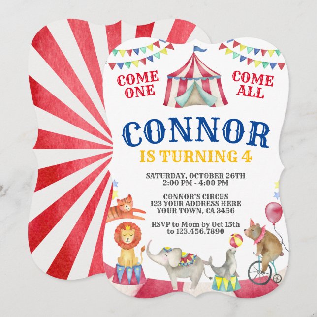 Circus Birthday Invitation (Front/Back)