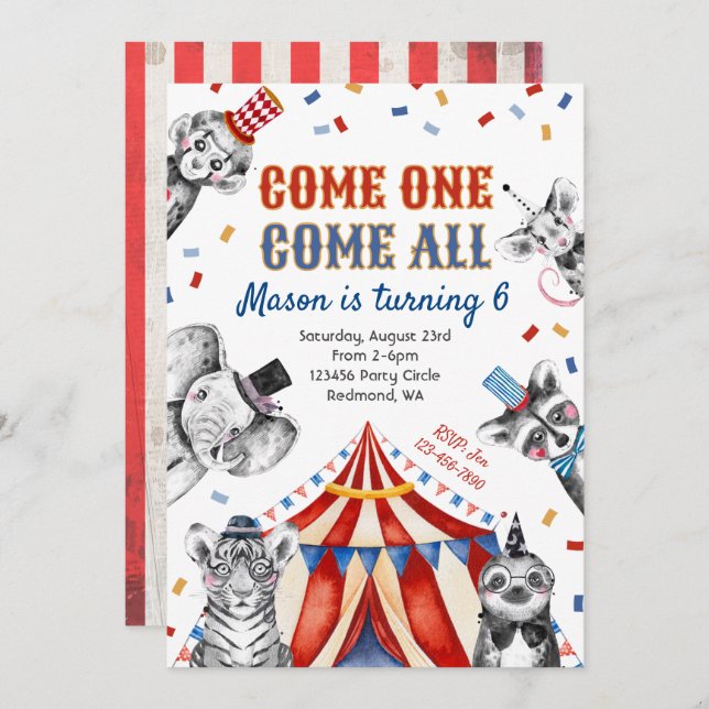 Circus Birthday Invitation | Carnival Invitation (Front/Back)