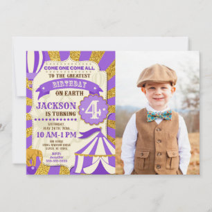 Circus Birthday Invitation Carnival Purple Gold