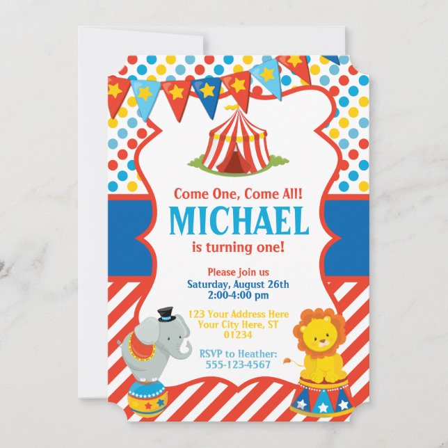 Circus Birthday Invitation - Carnival Theme (Front)