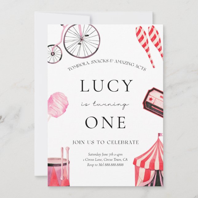 Circus Birthday Invitation For Girl (Front)