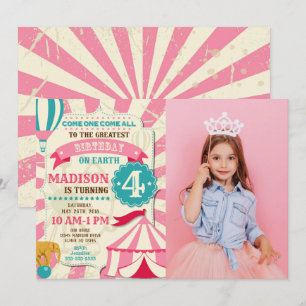 Circus Birthday Invitation Girl Carnival Invite