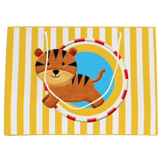Circus birthday kids party cartoon tiger stripes large gift bag (Front)