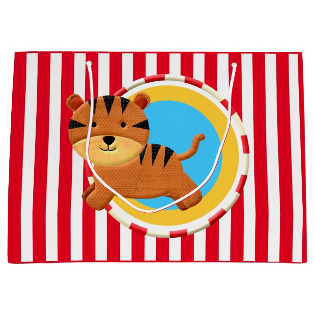 Circus birthday kids party cartoon tiger stripes large gift bag (Front)