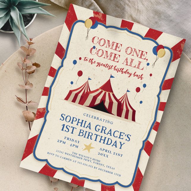 Circus Birthday Party Carnival 1st Birthday Invitation (Creator Uploaded)