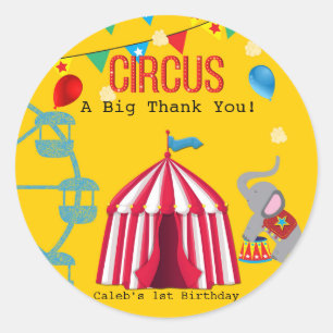 Circus Birthday Party Fun Yellow Colourful Classic Round Sticker
