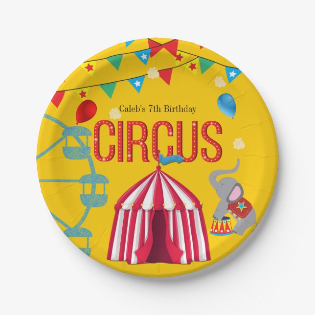 Circus Birthday Party Fun Yellow Colourful Paper Plate (Front)