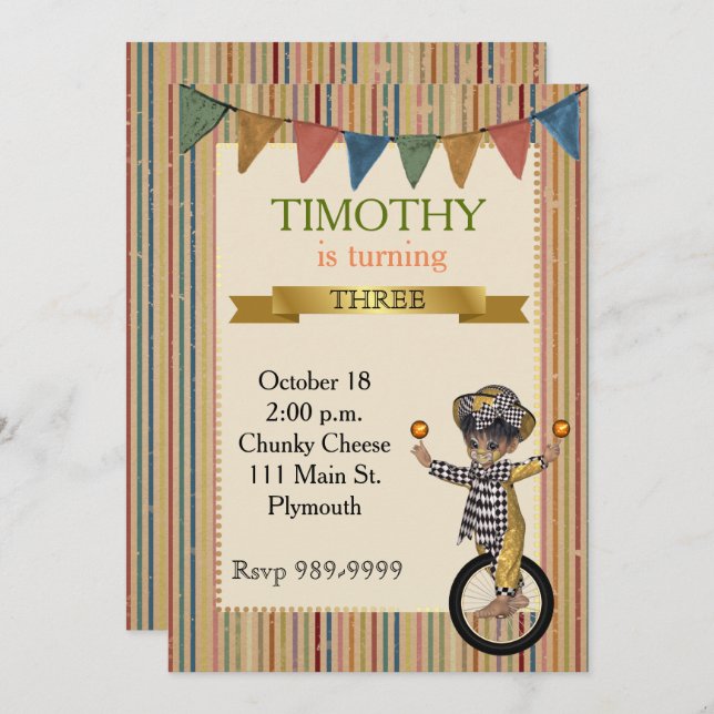 Circus Birthday Party Invitation (Front/Back)