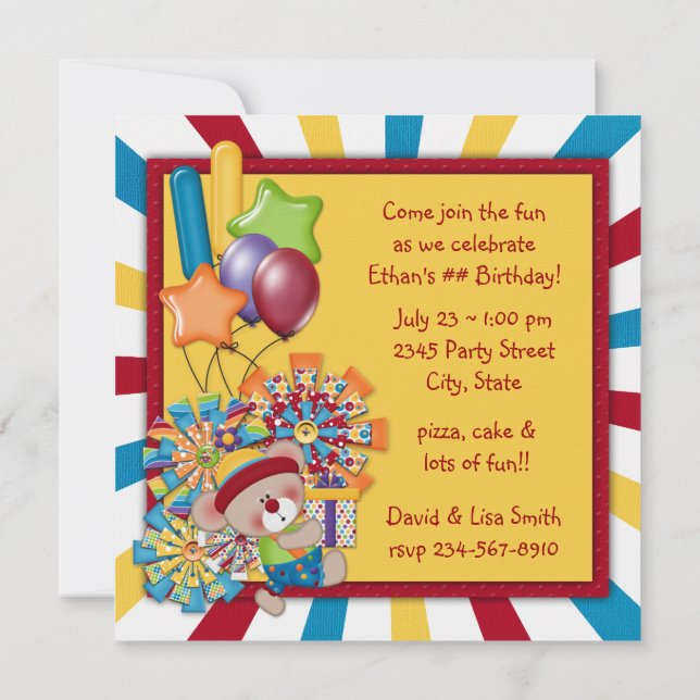 Circus Birthday Party Invitation (Back)