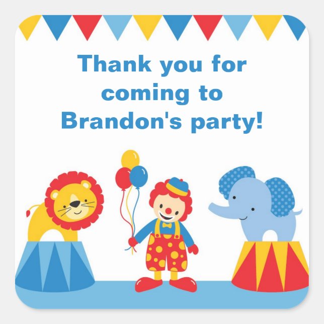 Circus Birthday Party Stickers (Front)