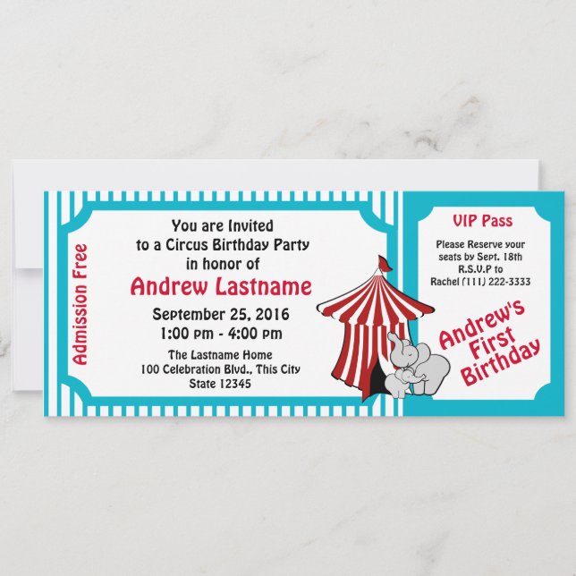 Circus Birthday Pass Invitation (Front)