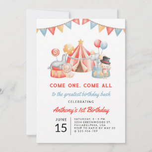 Circus Carnival 1st Birthday Invitation