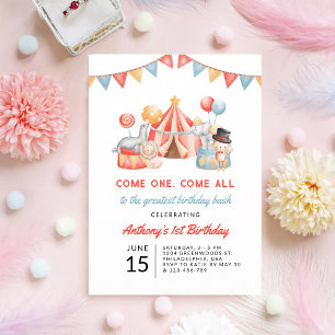 Circus Carnival 1st Birthday Invitation