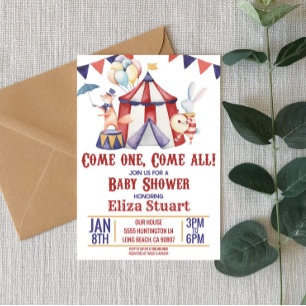 Circus Carnival Animal Red Blue Baby Shower Invitation