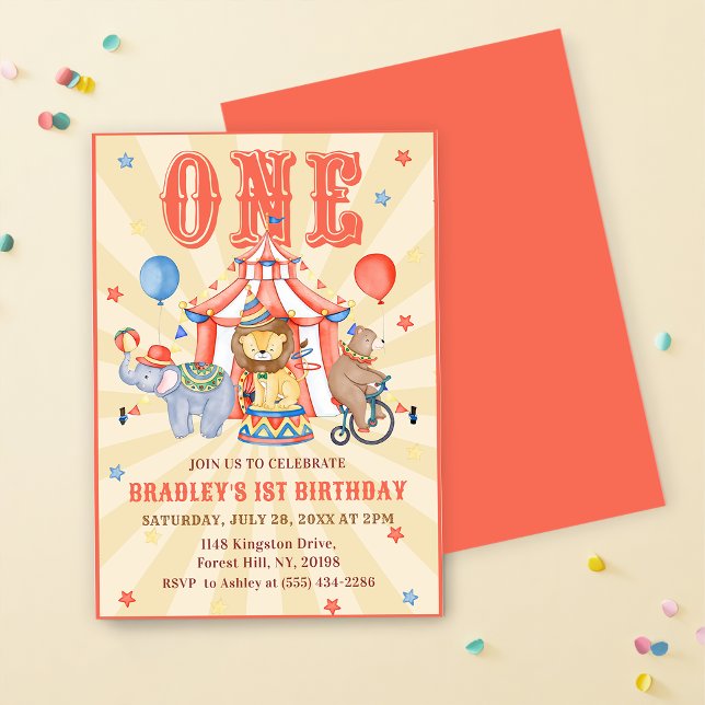 Circus Carnival & Animals 1st Birthday Invitation (Creator Uploaded)