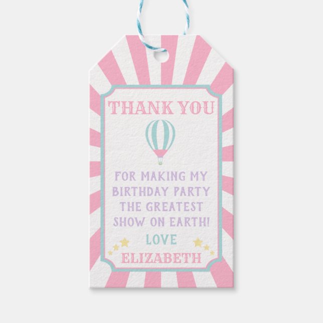 Circus Carnival Balloon Birthday Favour Gift Tag (Front)