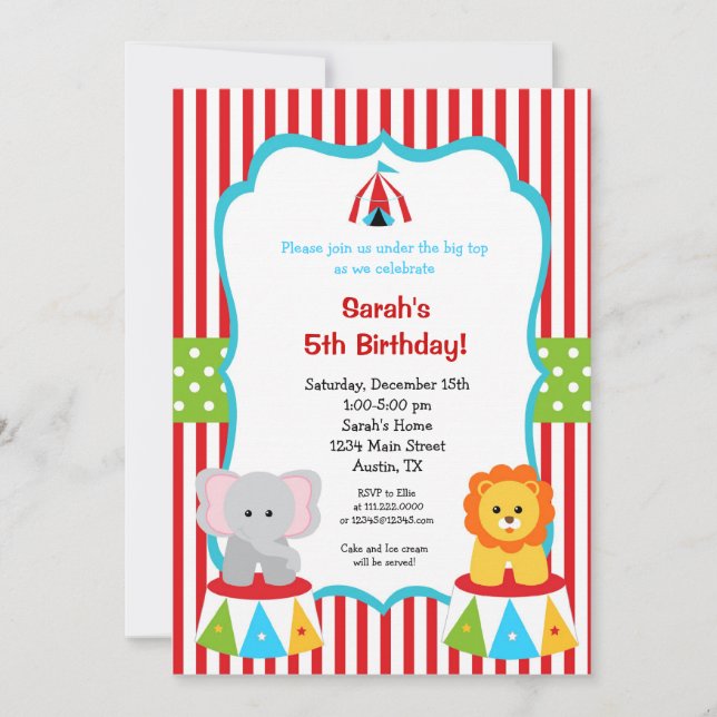Circus Carnival Big Top Birthday Invitations (Front)