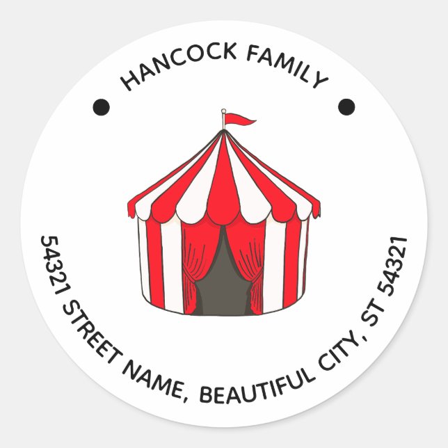 Circus Carnival Big Top Red Tent Kid Address Label (Front)