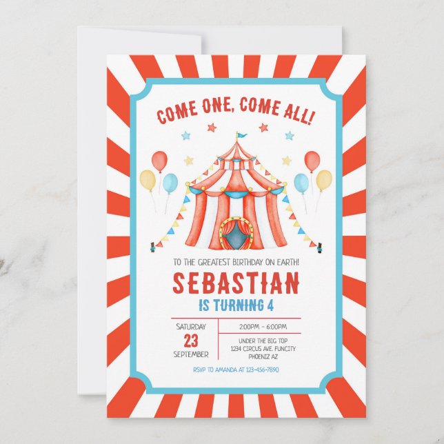 Circus Carnival Birthday Invitation (Front)