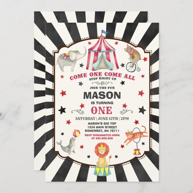 Circus Carnival Birthday Invitation Circus Party (Front/Back)