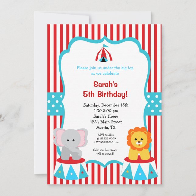 Circus Carnival Birthday Invitations (Front)