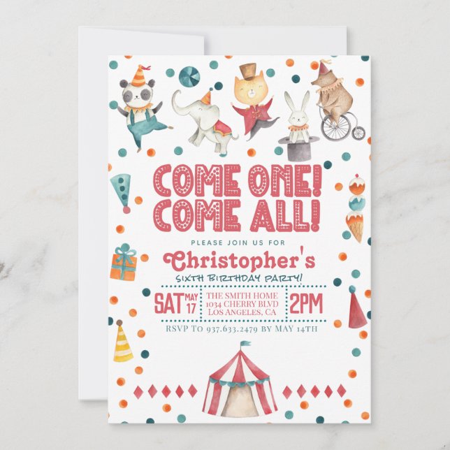 Circus Carnival Birthday Party Invitation (Front)