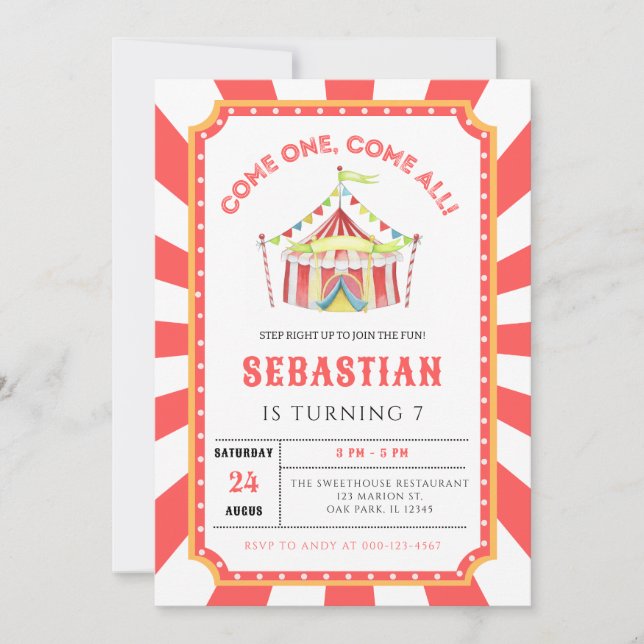 Circus Carnival Birthday Party Invitation (Front)