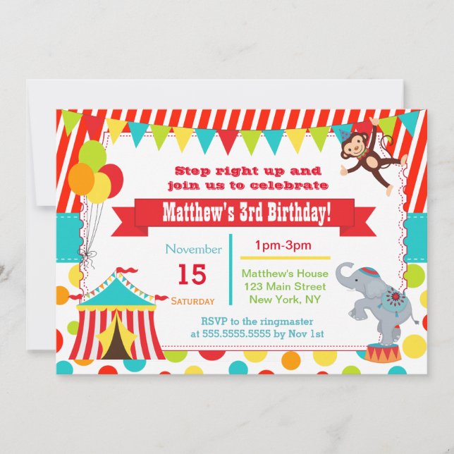 Circus Carnival Birthday Party Invitations (Front)