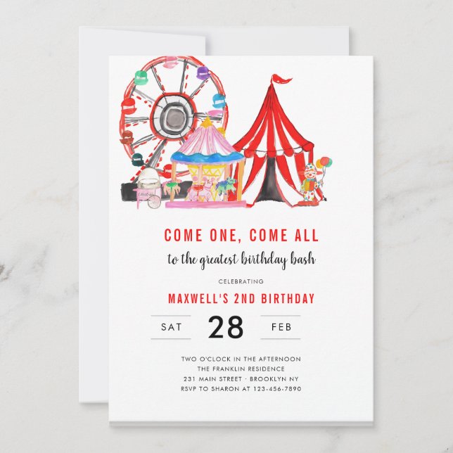 Circus Carnival Birthday Party Invite (Front)