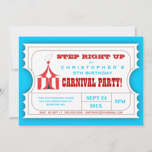 Circus Carnival Birthday Party Ticket Invitation (Front)