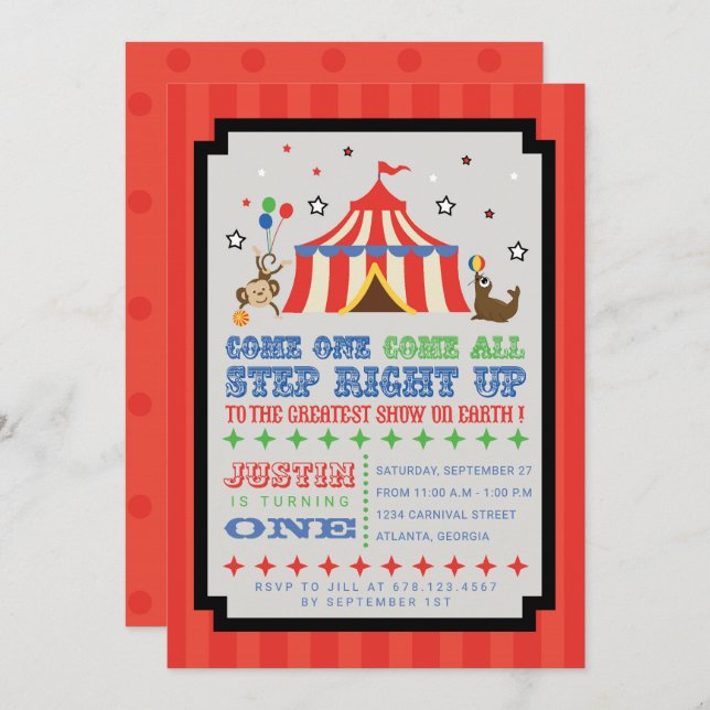 Circus Carnival Birthday Party Ticket Invitation (Front/Back)