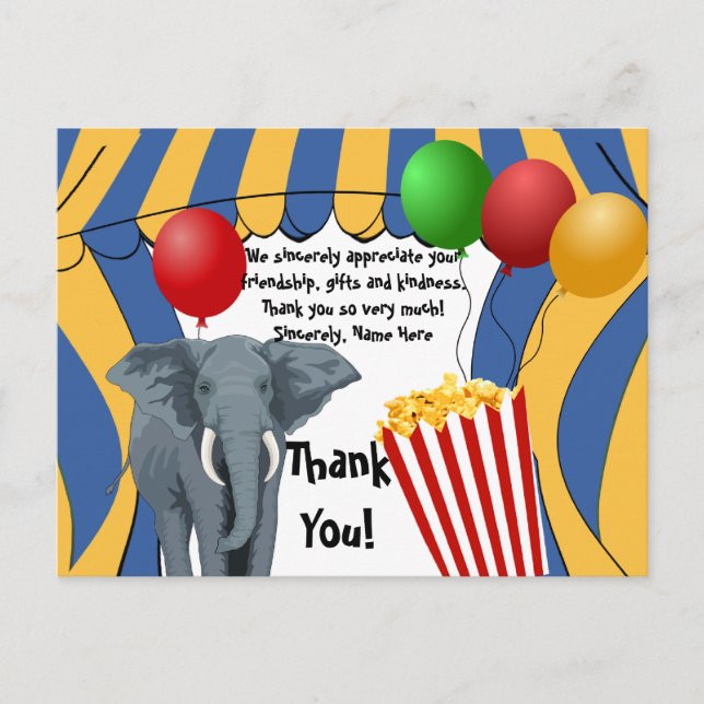 Circus Carnival Birthday/Thank You Postcard (Front)
