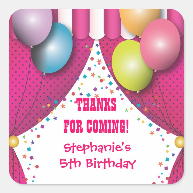 Circus Carnival Birthday Thank You Sticker (Front)