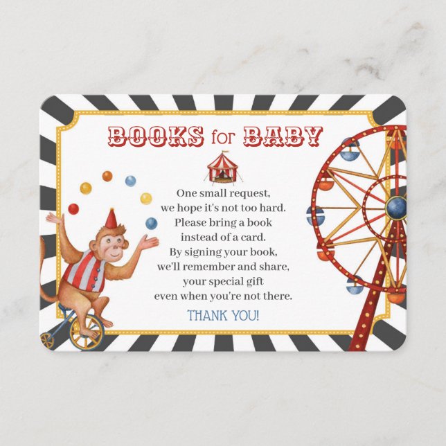 circus carnival books for baby invitation insert (Front)