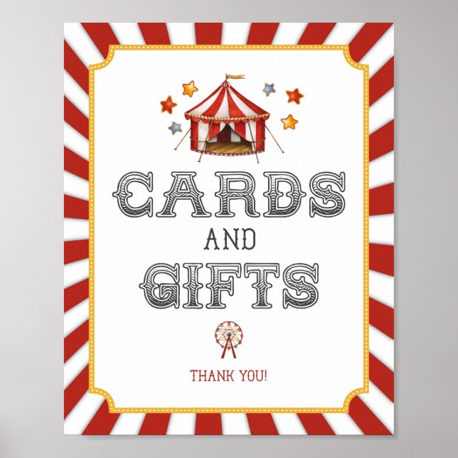 circus carnival cards and gifts party sign (Front)