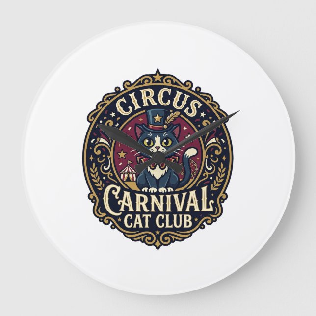 Circus Carnival Cat Cat Dad Gift Idea - Circus Car Large Clock (Front)