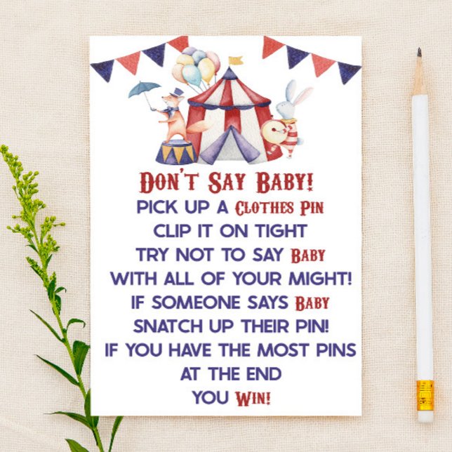 Circus Carnival Don't Say Baby! Baby Shower Game Stationery (Creator Uploaded)
