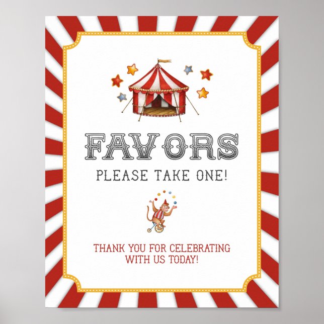 circus carnival favours party sign (Front)