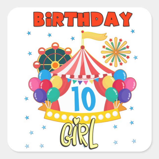 Circus Carnival Party Girl Theme Square Sticker (Front)