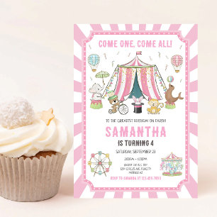 Circus Carnival Pink Girl Birthday Invitation