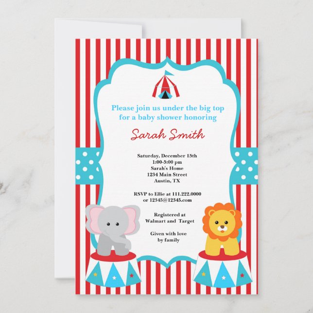 Circus Carnival Shower Invitations (Front)