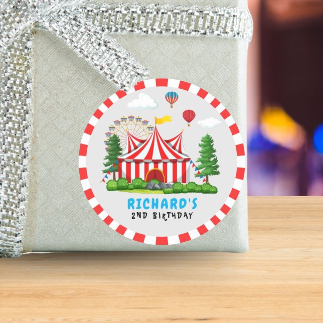 Circus Carnival Theme Birthday Party Classic Round Sticker (Creator Uploaded)